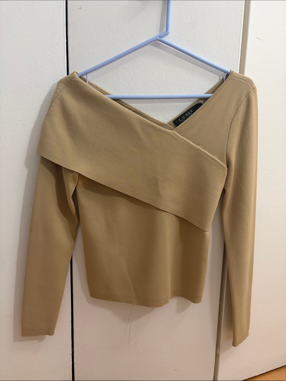 Lauren Ralph Lauren Camel Off-Shoulder Knit Sweater